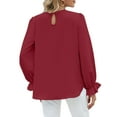 thumbnail image 2 of TEMOFON Women T Shirts Casual Long Sleeve Pleated Pullover Puff Sleeve Chiffon Crewneck Blouses Fashion Solid Color Loose Tunic Lady Tops, 2 of 3