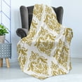 thumbnail image 4 of Damask Soft Flannel Fleece Throw Blanket, Baroque Victorian Design with Floral Swirls Dots for Classical Lovers, Cozy Plush for Indoor and Outdoor Use, 60" x 80", Yellow and White, by Ambesonne, 4 of 5