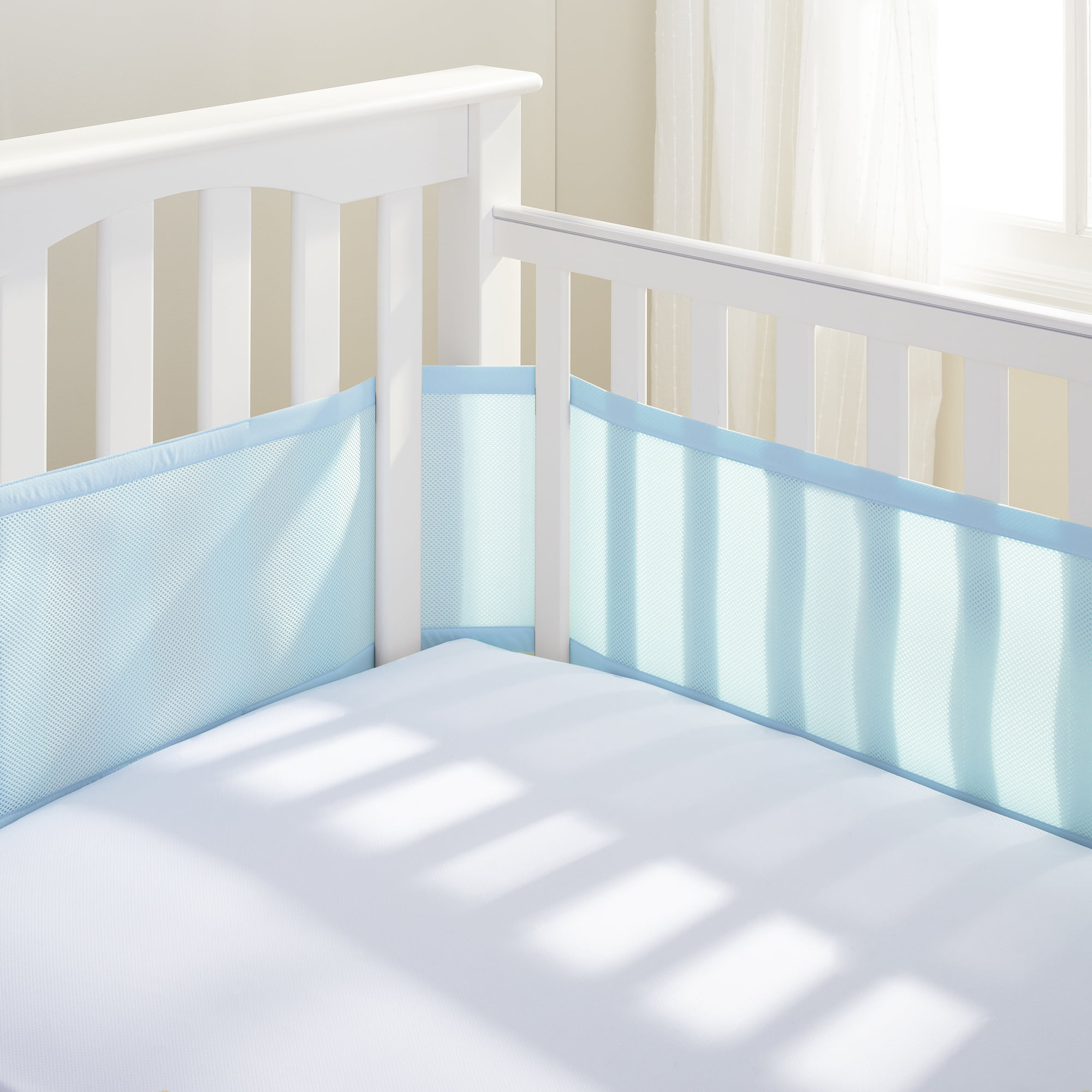 Breathable Mesh Crib Liner Anti-Collision Bed Bumper for Full-Size 4 Sides Slatted & Solid-Back Crib with A Baby Hand Toy As Gifts,2 Pieces/Set Baby Crib Bumper 