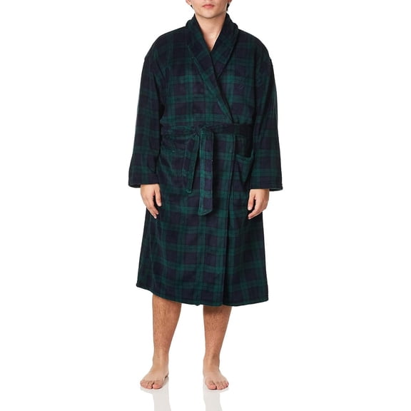 Nautica Men's Long Sleeve Cozy Soft Plush Shawl Collar Robe One Size Maritime Navy