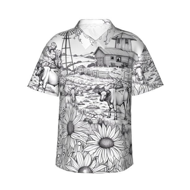 Fotbe Country Farm Scene Camisa Hawaiana para Hombre Unisex – Camisa Casual de Verano con Botones de Manga Corta de Algodón y Lino,Small