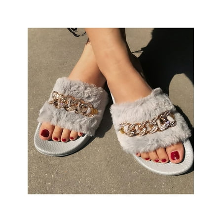 

Audeban Womens Warm Plush Sliders Slippers Slip On Mules Flat Ladies Sandals Shoes