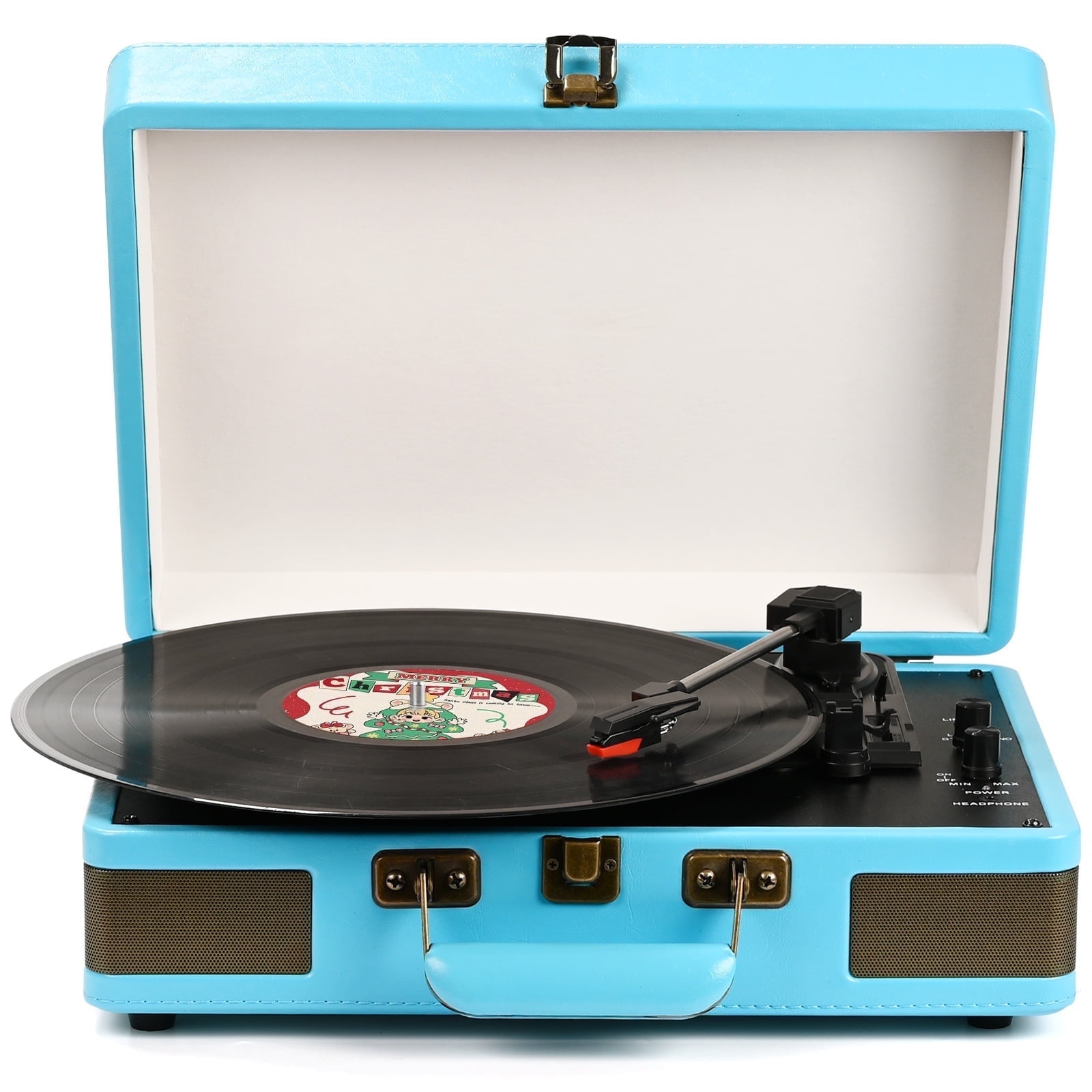 RetroAudio Vinyl Record Player Portable Suitcase Bluetooth Audio Turntable with Built-in Speakers 3-speed,Blue