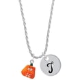 thumbnail image 1 of Delight Jewelry Resin Funny Boo! Pumpkin Silvertone Script Initial Disc - T - Charm Necklace, 20"+3", 1 of 4