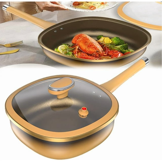 12in Titanium Alloy Non-stick Pot with Lid, Non Stick Frying Pan, Cooking Skillet, Kitchen Large Deep Wok, Cooking Pots and Pans Cookware Set, For Home Dishwasher Oven, Helper Handle(Pot+Lid)
