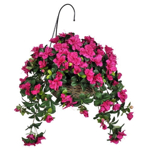 House of Silk Flowers Artificial Red Azalea Hanging Basket