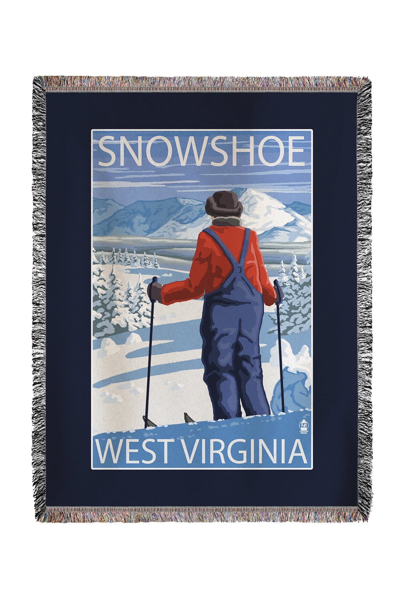 Snowshoe, West Virginia Skier Admiring View Lantern Press Poster (60x80 Woven Chenille Yarn Blanket) by Lantern Press