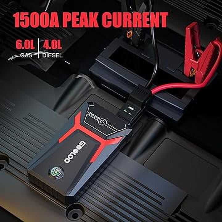 GOOLOO Car Jump Starter,1500A Peak 12V Battery Jump Box with Quick Charge  Out(Up to 6.0L Gas and 4.0L Diesel Engines),GE1500 Portable Battery Booster