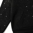 thumbnail image 3 of Xijirk Women's Rhinestone Studded Pullover Hoodie Long Sleeve Drawstring Hood Kangaroo Pocket Ribbed Hem Relaxed Fit Sweatshirt for Party Street Night Outfits,Black,XL, 3 of 5