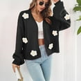 thumbnail image 2 of Lovskoo Cardigan Sweaters for Women Open Front Long Sleeve Spring Heavy Three-Dimensional Embroidery Flower Lantern Sleeve Loose Knit Coat Oversized Winter Outerwear Tops Black, 2 of 6