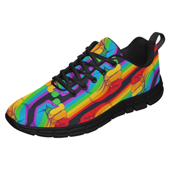 LGBT Pride Shoes Men Women Fashion Rainbow Sneakers Lightweight Breathable Running Shoes Gift for Gay Lesbian Black Size 3.5