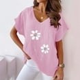 thumbnail image 3 of T Shirts For Women Womens Tops Printed V Neck Cotton Casual Bat Short Sleeve T Shirt, 3 of 4