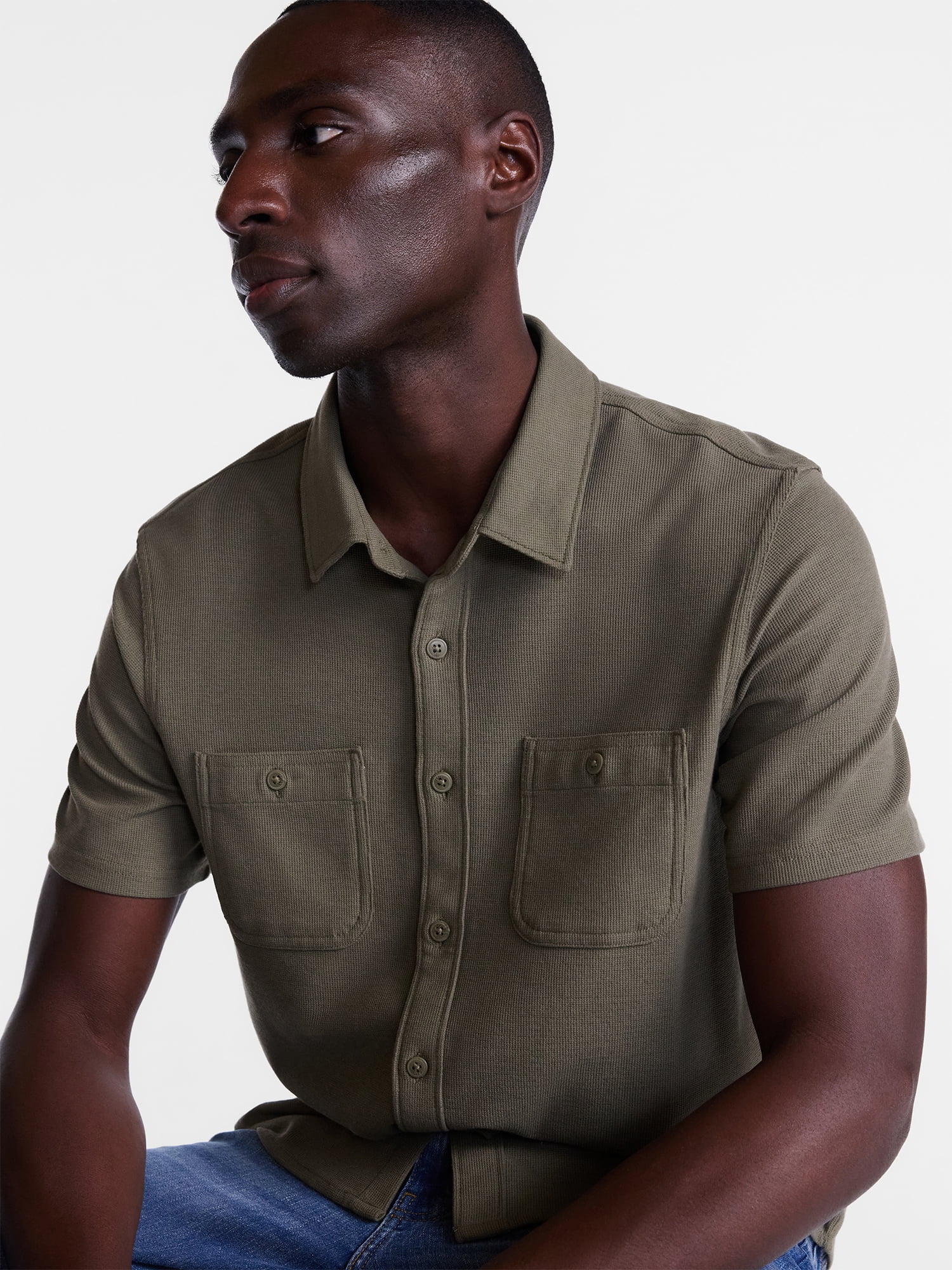 George Men's Waffle Knit Shirt with Short Sleeves, Sizes S-5XB