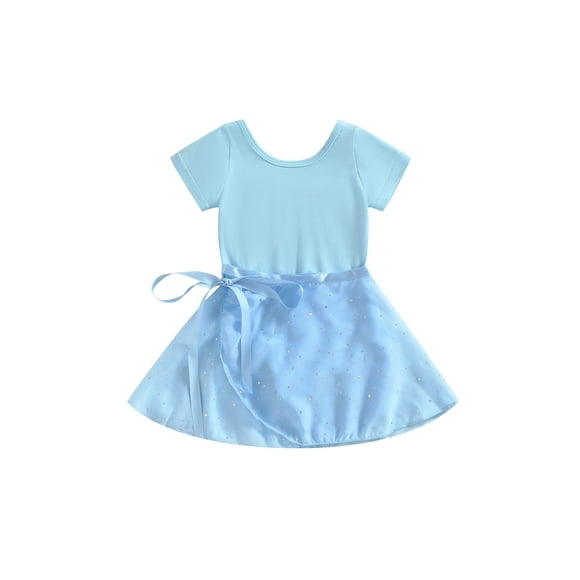 WIFORNT Toddler Girls Ballet Leotards, Short Sleeve Round Neck Dance Outfit with Removable Skirt