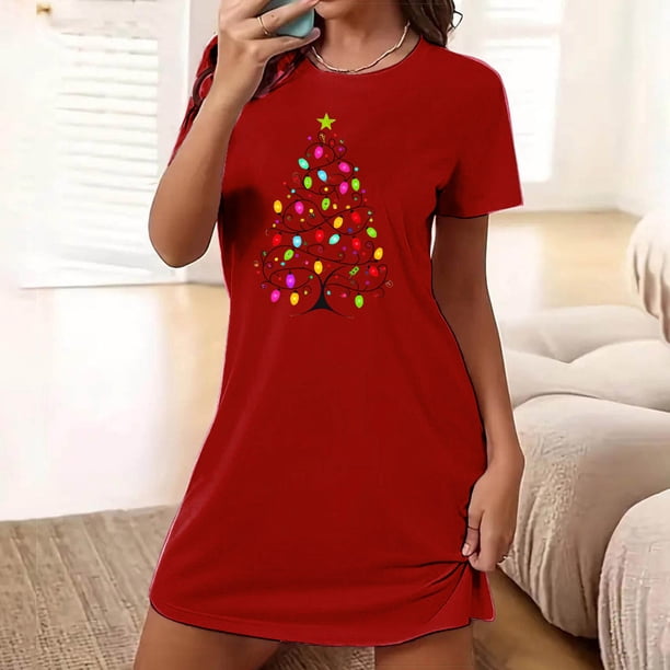 Camisón corto holgado y cómodo con cuello redondo y manga corta estampado para mujer