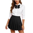 thumbnail image 4 of IUYRTFE Women's High Waisted Pleated Mini Skirt Adjustable Waist with Bow Tie School Uniform A Line Short Skirt, 4 of 9