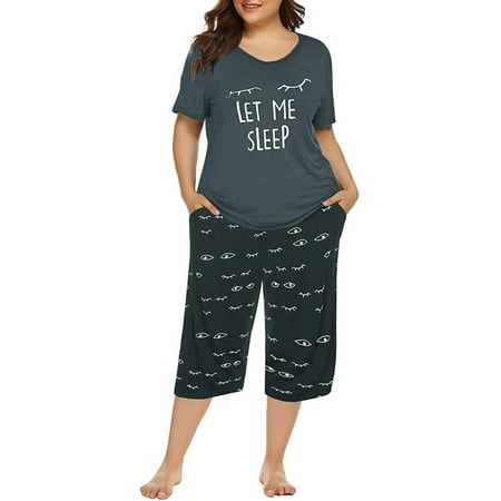 

Fueri Womens Short Sleeve and Capri Pajama Set Plus Size 2-Piece PJ Set XL-5XL