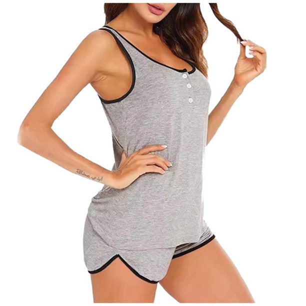 MKLEKYY conjunto de Pantalones Cortos y Top Sin Mangas para Mujer, conjunto de Pijama y Pantalones Cortos para Dormir, Informal, de Verano