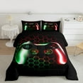 thumbnail image 2 of Manfei Teens Gamepad King Size Comforter Sets,Modern Gamer Bedding Comforter Set,Gradient Green Red Honeycomb Bedding Set For Boys Kids,Ultra Soft Home Decor Reversible,3 Pieces, 2 of 8