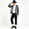 thumbnail image 3 of IROOZIGOTO Mens 70s 80s Disco Costume Set Sequin Jacket Side Stripe Pants with Hat Sunglasses Gloves for Halloween Cosplay Party, 3 of 8