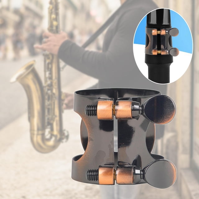 Ligadura de saxofón profesional Baoblaze ajustable Clip de latón Tornillos dobles Tenor de cobre