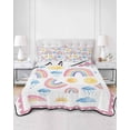 thumbnail image 2 of Quilts Twin Size Bedding Set, Rainbow Sunshine Lightweight Quilted Comforter, Rainy Cute Pink Border Soft Reversible Bedspread Coverlet with Pillow Covers for All Season, 68" x 86", 2 of 7