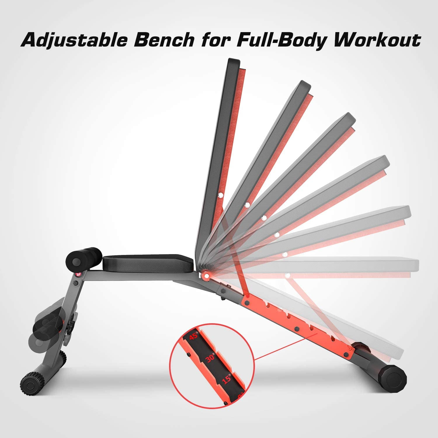 Adjustable Weight Bench Yaumany 6 Position Incline Decline Ergonomic EVA Padding Foldable for Dumbbell Exercise Weight Lifting Sit Up Multiuse Full Body Workout with Resistance Bands 2 Year Warranty