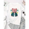 thumbnail image 2 of Camiseta para mamá para mujer ropa de calle clásica veranoCreative Pink Bear Pattern Printed Women'S Fashion Trendy Round Neck Short Sleeve, Simple Casual Sports T-Shirt, Comfortable Summer Top for, 2 of 7