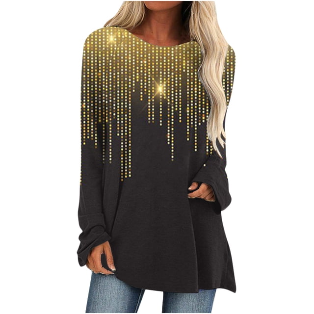 Camisas informales de manga larga para mujer, jersey, túnica suelta, blusa estampada con cuello redondo Fridja hkj3609