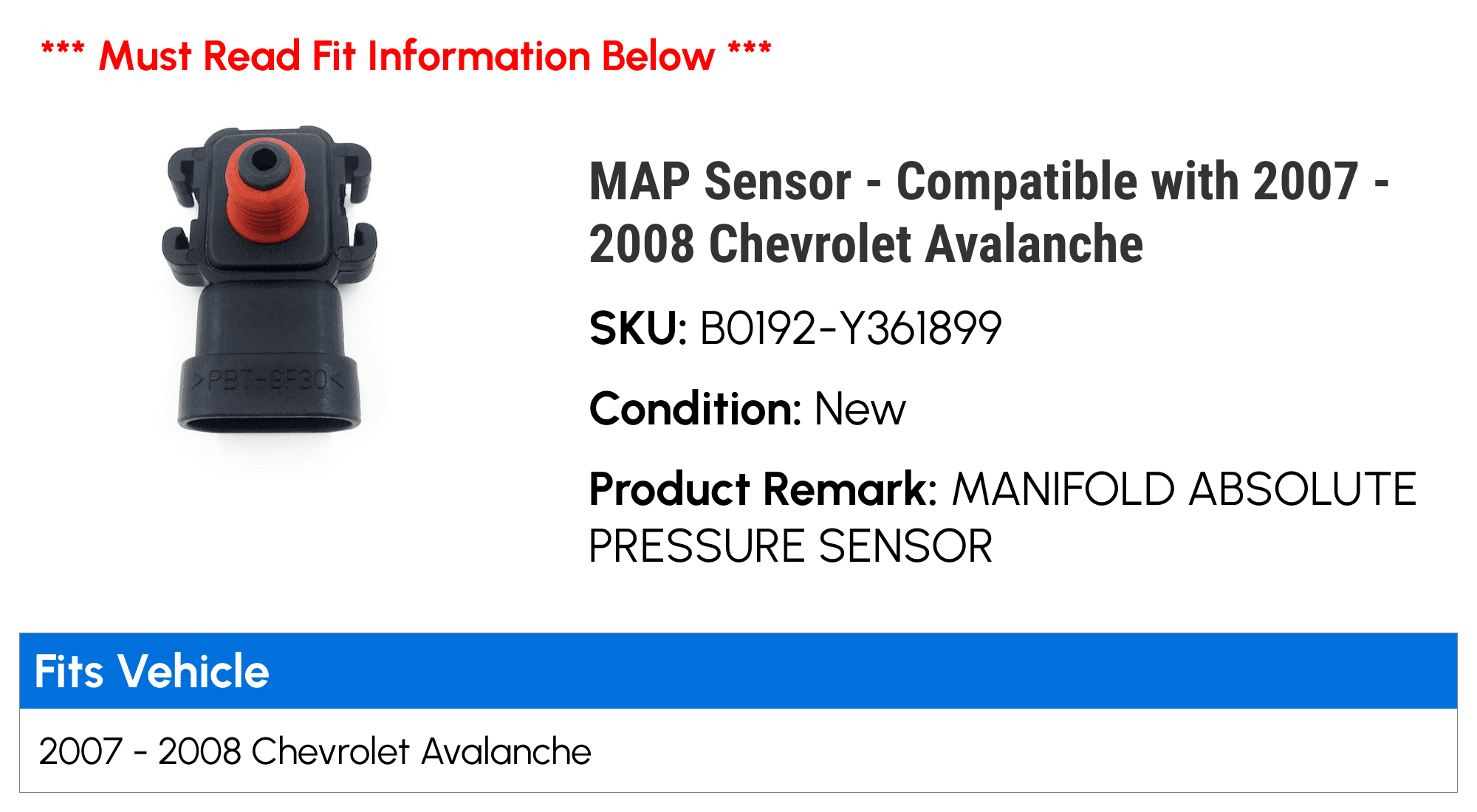MAP Sensor - Compatible with 2007 - 2008 Chevy Avalanche