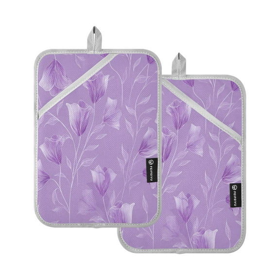 2Pack Heat-Resistant Quilted Cotton Potholders - Stylish Kitchen Grips for Hot Pots & Pans Ovens Elegant Lavender Design