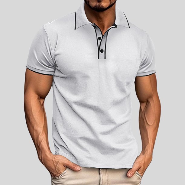 pstuiky camiseta de hombre, Camisa informal de manga corta con botones y cuello vuelto para hombre ropa de hombre m