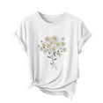 thumbnail image 2 of Womens Summer T-Shirts Heart Print Crew Neck White Blouses Cotton Short Sleeve Tops with Graphic, 2 of 4