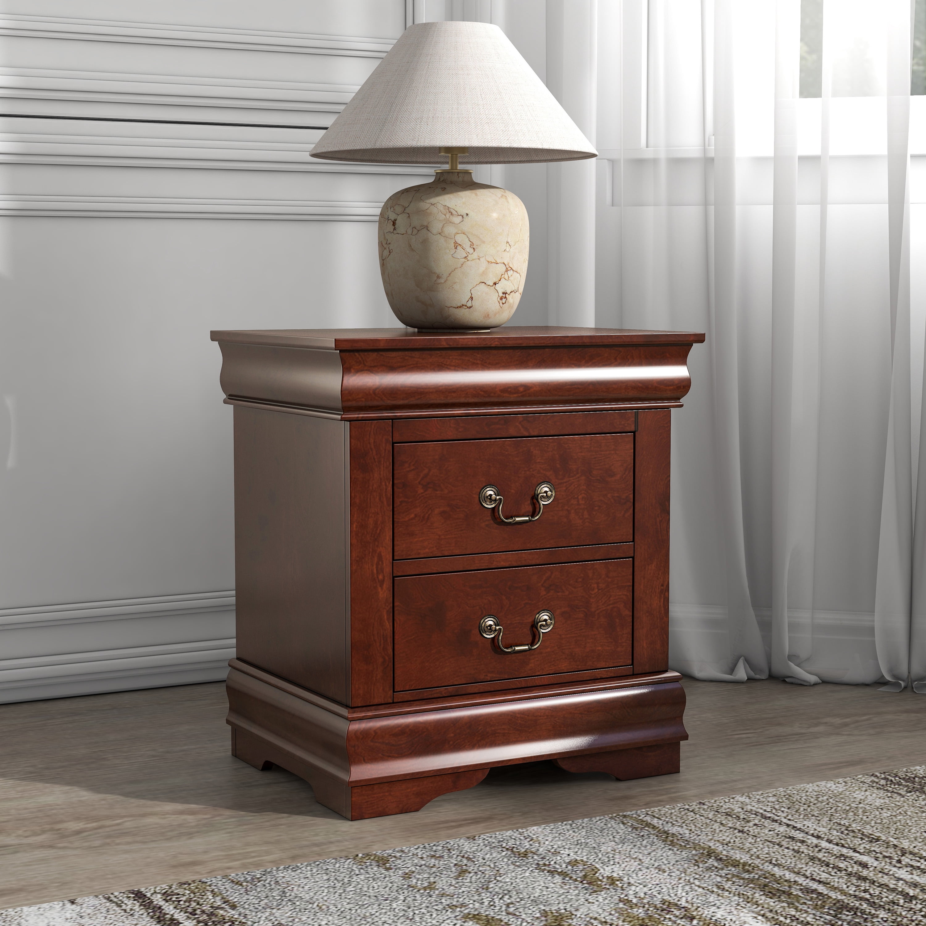 Furniture of America Vrai Transitional 2-Drawer Adult Nightstand, Cherry
