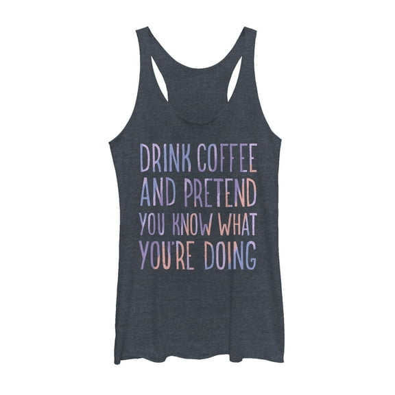 Women's CHIN UP Drink Coffee and Pretend Racerback Tank Top Navy Blue Heather X Large
