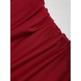 thumbnail image 4 of Burgundy Halter One-Shoulder Ruched Waist Tiered Mini Dress For Women Spring Summer, 4 of 6