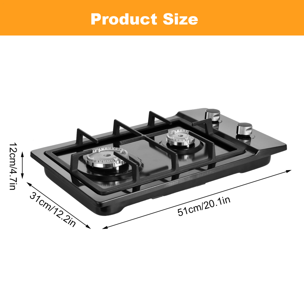 Xianers Kitchen Propane Stove 3.3kW Burner, Stainless Steel Surfaces & Thermocouple Protection Propane Cooktop for Safe Kitchen Cooking, 1.0kw, 3.3kw(2-Burner)