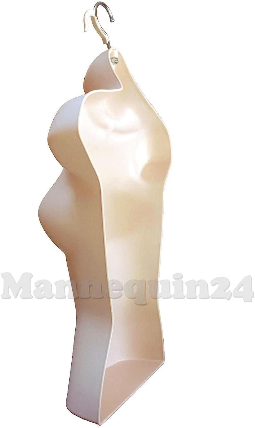 DisplayTown Flesh Male + Flesh Female Mannequin Injection Forms Half Rounded Waist Body Torso Dress Form with Only Hanging Hook, S-M Sizes