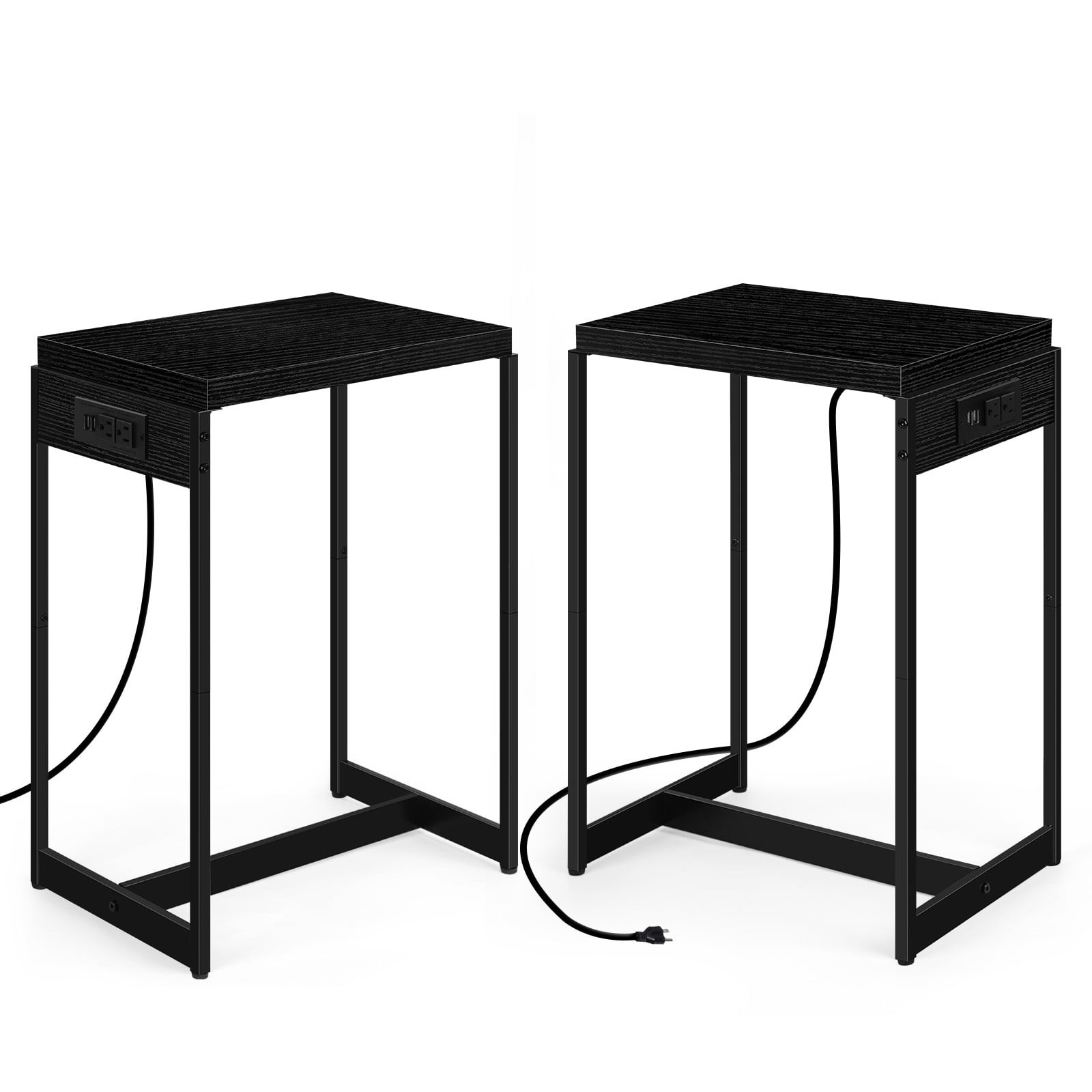 Set of 2 Nightstands Narrow Side Table End Table with USB Ports and