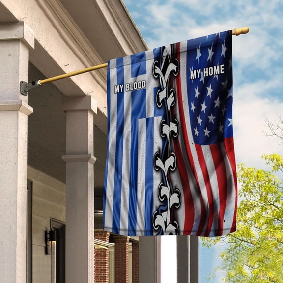 Flags-Greek American My Home My Blood Flag Greek Part House Flag, Double-Sided Decorative Outdoor Flag, Polyester Yard Flag 29.5 x 39.5 in