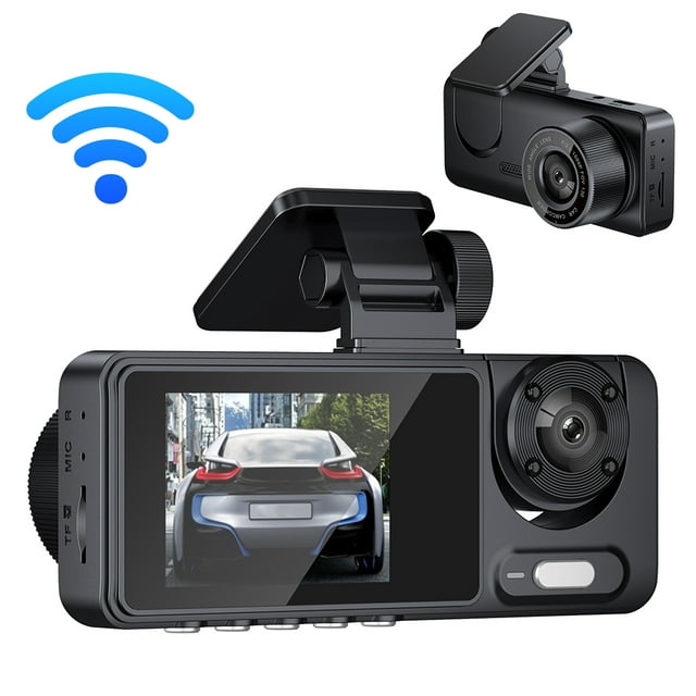 yeacher Triple-Lens Car Dash Cam with 1080P HD Night Vision, Front/Interior/Rear Recording, WiFi Connectivity, and Multi-Language Support