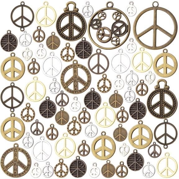 100g Peace Symbol Pendants, Vintage Alloy Peace Charms Craft Supplies for Jewelry Making Necklace Bracelet DIY