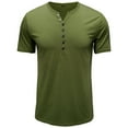 thumbnail image 2 of Lu's Chic Men's Henley Shirts Short Sleeve Tops Summer Cotton Fitted Tees V Notch Neck T shirts Casual Cool Muscle Slim Fit Half Button T-Shirts Olive Green X-Large, 2 of 3