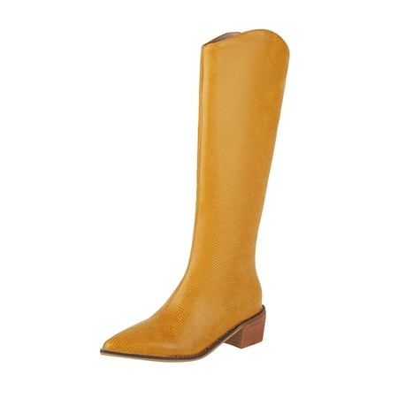 

Ketyyh-chn99 Boots for Women Fashion Fall Shoes Women Cowboy Boots Mid Calf Cowgirl Boots Western Boots Boots Pull On Toe Chunky Heel Boots Yellow 7.5