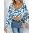 thumbnail image 6 of Women'S Floral Cropped Top Square Neck Tie Backless Shirt Top Blue M, 6 of 9