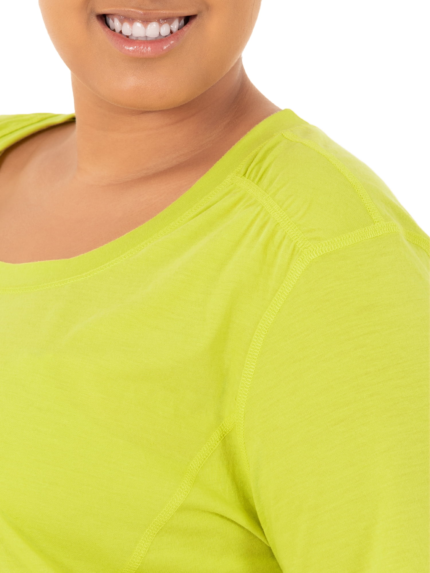 Terra & Sky Women's Plus Size Scoop Neck Shirred T-Shirt