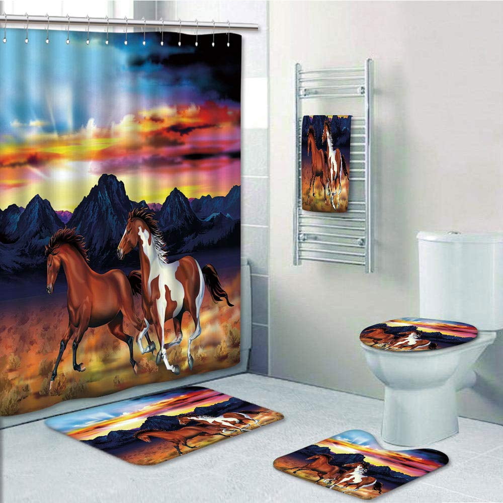 PRTAU Western Running Wild Horses at Sunset Artistic Rustic Landscape