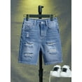 thumbnail image 7 of CAIVO Child Boys Blue Denim Shorts For Drawn With Washed Distressed Style And Classic Fit Comfort Comfort Bottoms, 7 of 7