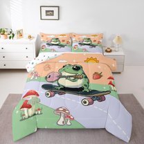 Manfei Cartoon Frog Mushroom Bedding Comforter Set,Music Instruments Guitar Twin Comforter Sets,Red Fruit Bedding Set For Girl Boys,Ultra Soft Home Decor Reversible,2 Pieces
