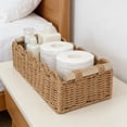 thumbnail image 5 of Small Storage Bin, Woven Storage Basket, 12X5 In, Paper Rope Iron Frame, Wooden Handles, Scalloped Edge, Decorative Storage, Countertop, White, 1 Pc, 5 of 5